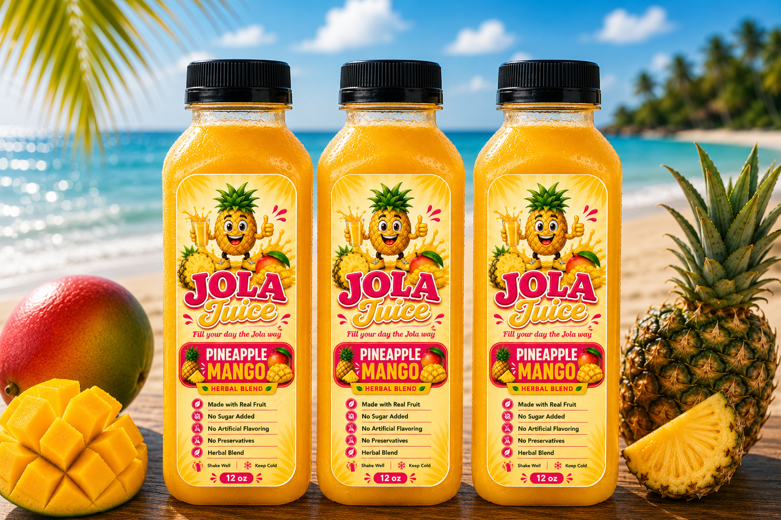 Pineapple Mango Jola Juice Herbal Blend 15 Bottles • 12oz • 30-Day