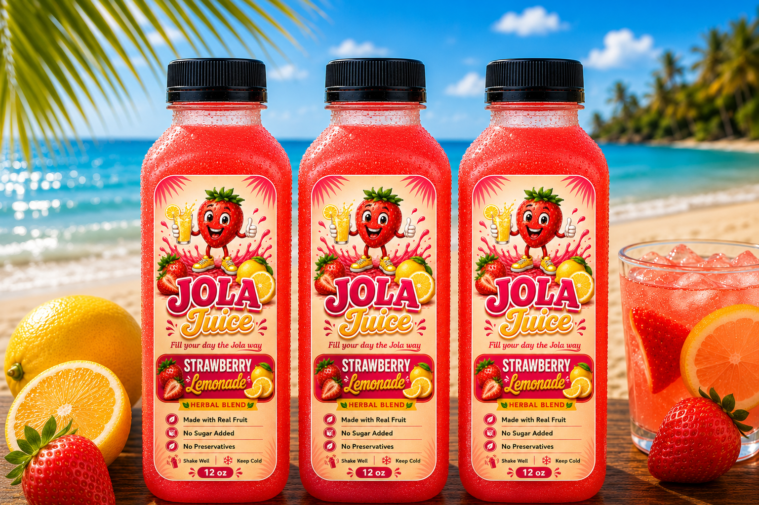 Jola Juice – Strawberry Lemonade Herbal Blend 15 Bottles • 12oz • 30-Day Supply
