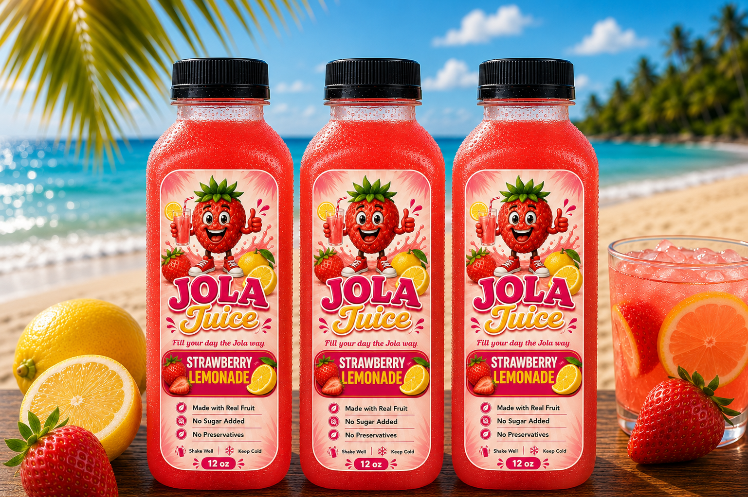 Jola Juice – Strawberry Lemonade  • 15 Bottles • 12oz • 30-Day Supply
